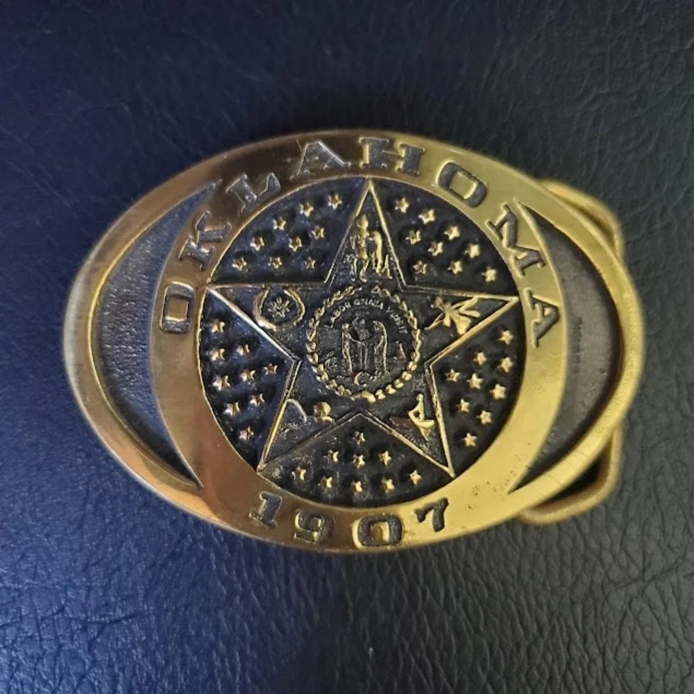 Heritage Mint Oklahoma 1907 State Seal Solid Brass Belt Buckle Western Americana